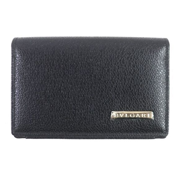 Bvlgari Leather Bifold Pass Case With Logo Plate Card Case...